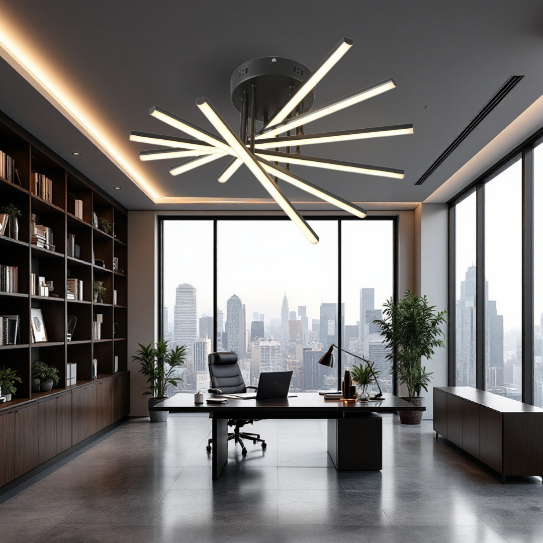 Lustra LED 96W Fano 6 Elemente NEGRU Echivalent 600W cu Telecomanda NEAGRA / 58CM / MINIMALIST DESIGN Lighting Fixtures