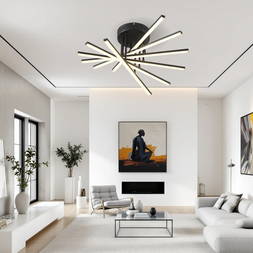 Lustra LED 6 Modern LINES Black Echivalent 400W Telecomanda BK-7020-6C NEAGRA / 58CM / MINIMALIST DESIGN Lighting