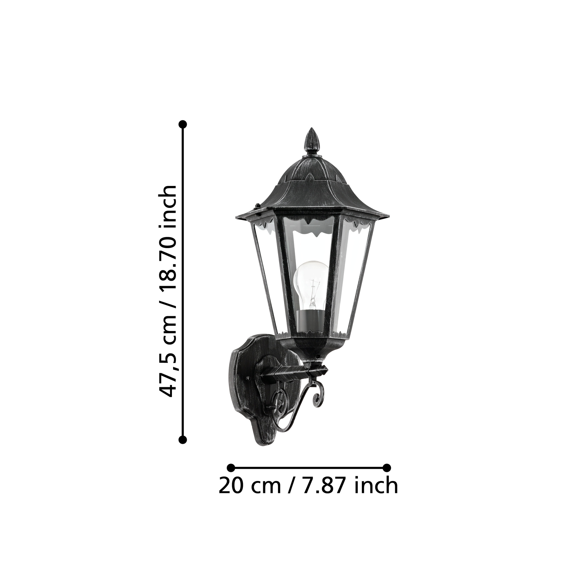 Aplica Exterior Tip Felinar NAVEDO Black & Silver 47CM NEAGRA / APLICA PERETE Wall Light Fixtures
