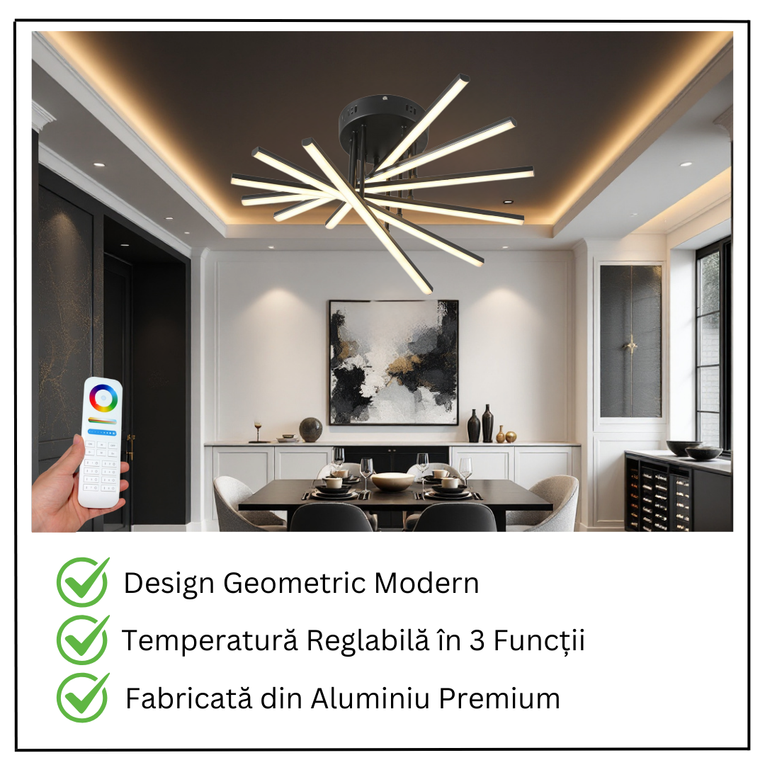 Lustra LED 6 Modern LINES Black Echivalent 400W Telecomanda BK-7020-6C NEAGRA / 58CM / MINIMALIST DESIGN Lighting