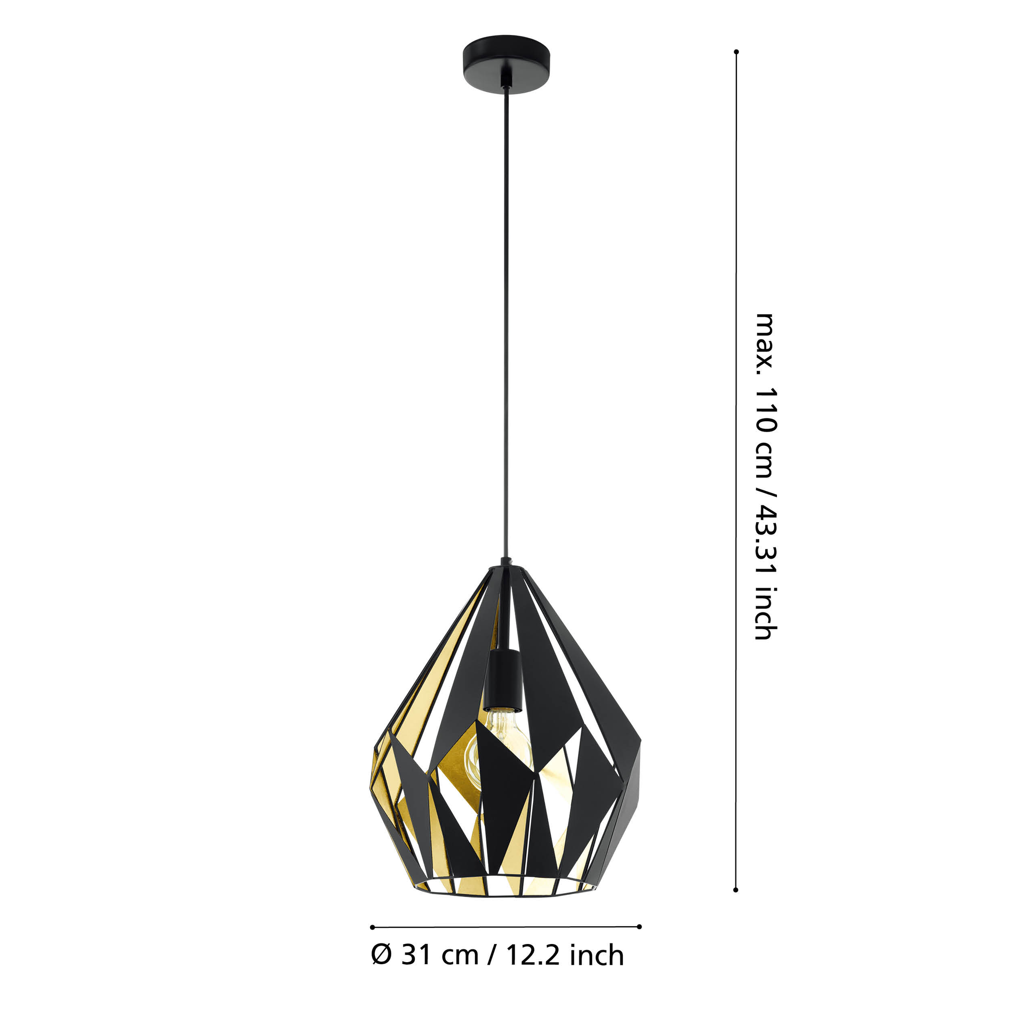 Pendul Vintage CARLTON 1 Black & Gold 110CM Eglo NEAGRA / VINTAGE SI RETRO DESIGN Lighting Fixtures
