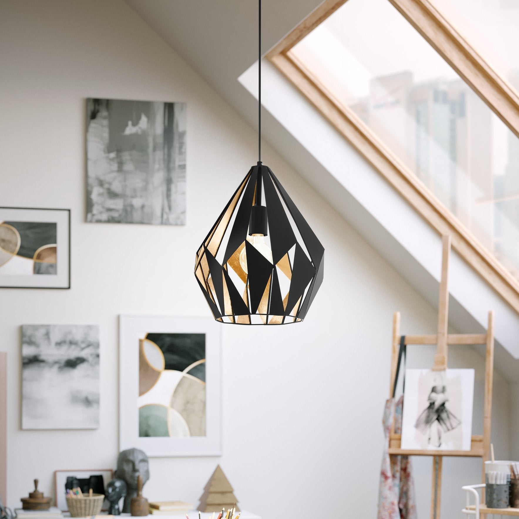 Pendul Vintage CARLTON 1 Black & Gold 110CM Eglo NEAGRA / VINTAGE SI RETRO DESIGN Lighting Fixtures