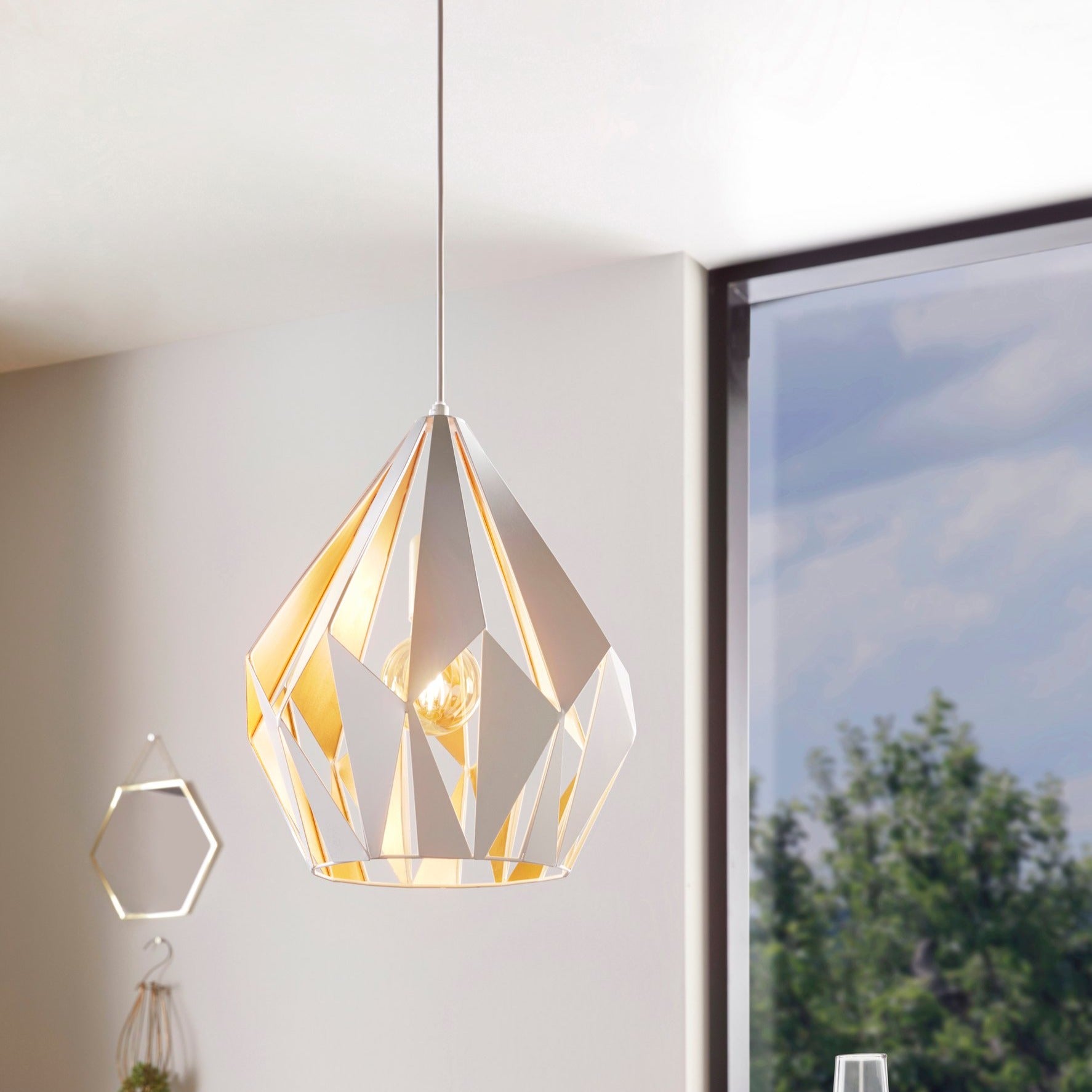 Pendul CARLTON 1 White & Gold 110CM Eglo ALBA / VINTAGE SI RETRO DESIGN Lighting Fixtures