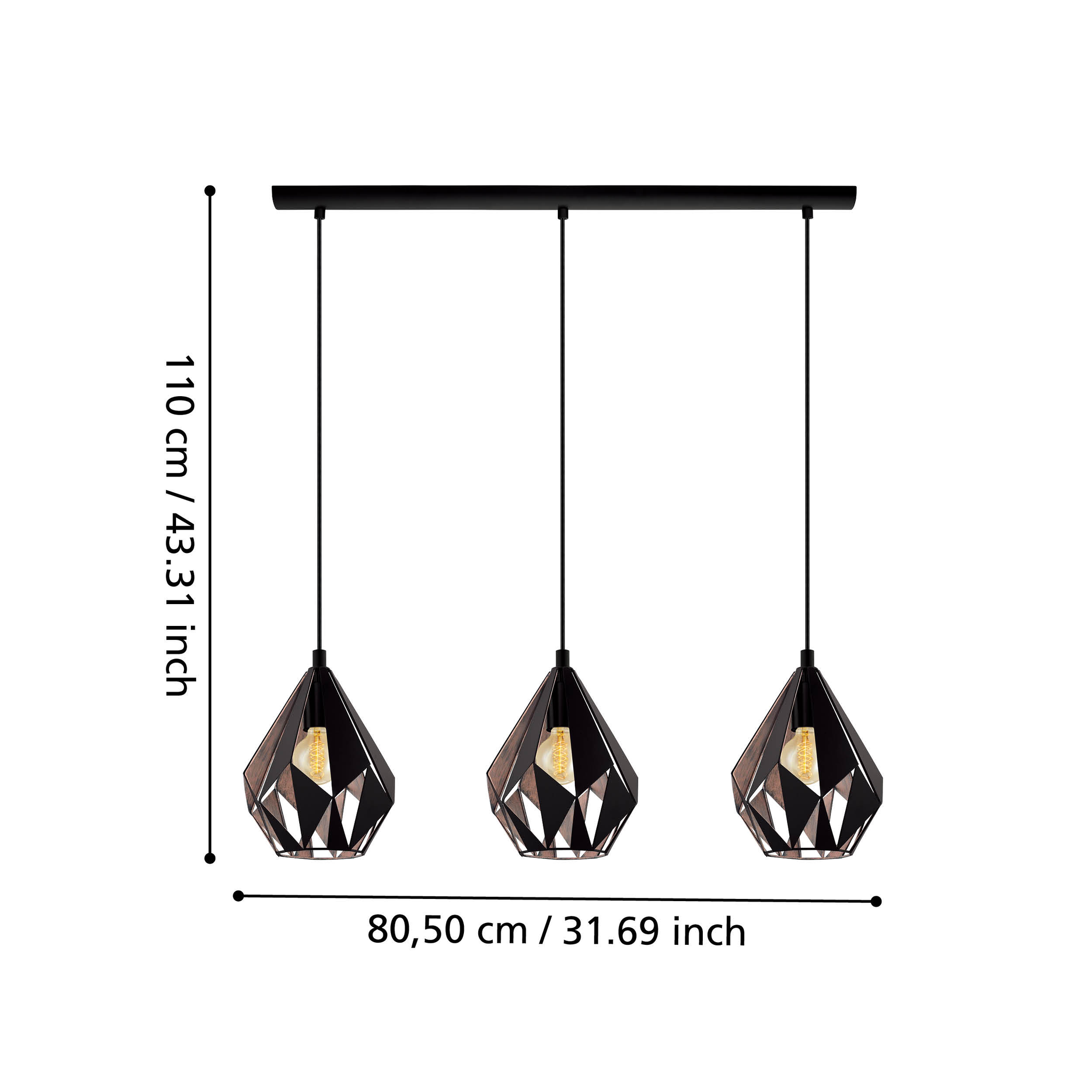 Lustra Suspendata CARLTON 1 Black 110CM NEAGRA / VINTAGE SI RETRO DESIGN / 110CM Chandeliers