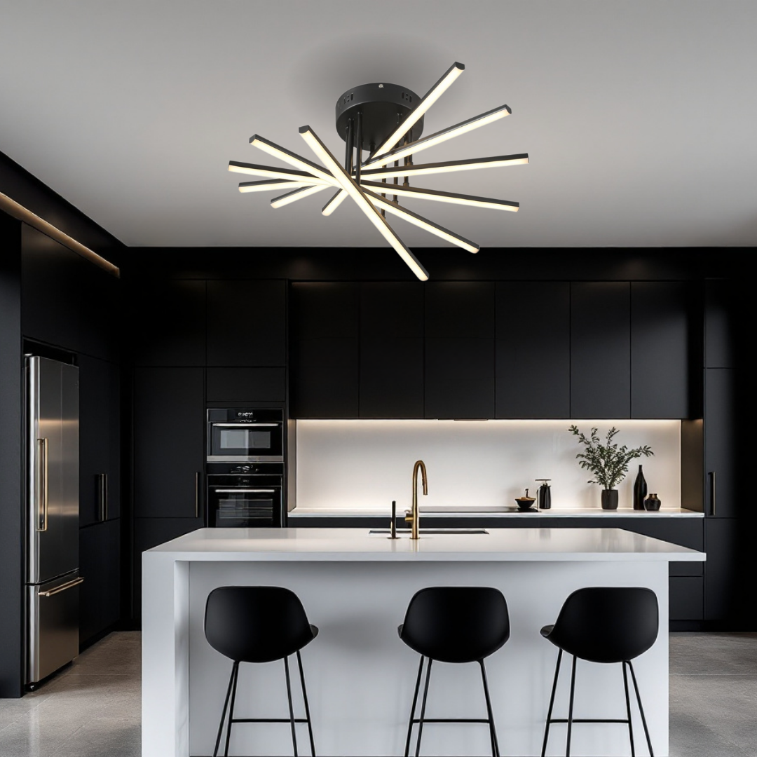 Lustra LED 6 Modern LINES Black Echivalent 400W Telecomanda BK-7020-6C NEAGRA / 58CM / MINIMALIST DESIGN Lighting