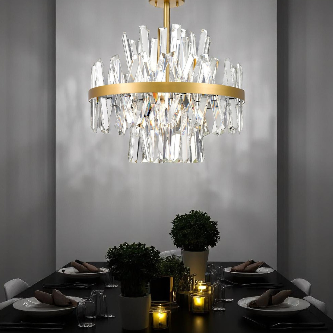 Lustra 8XG9 Gold Kanso ALB + AURIU / CRISTAL / 50CM Chandeliers Crystal