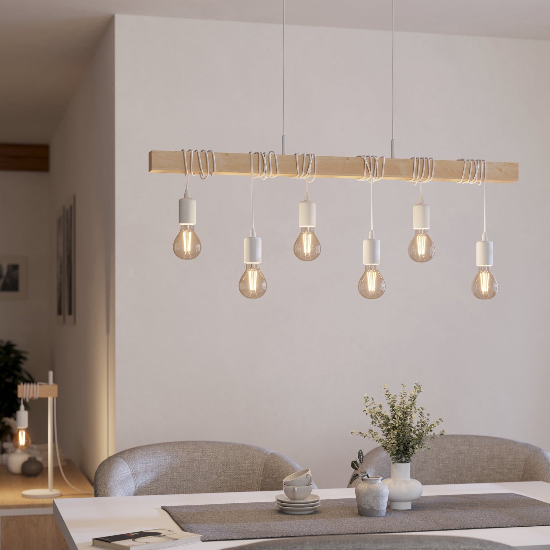 Lustra TOWNSHEND White Nature EGLO LEMN / VINTAGE SI RETRO DESIGN / 100CM Lighting Fixtures