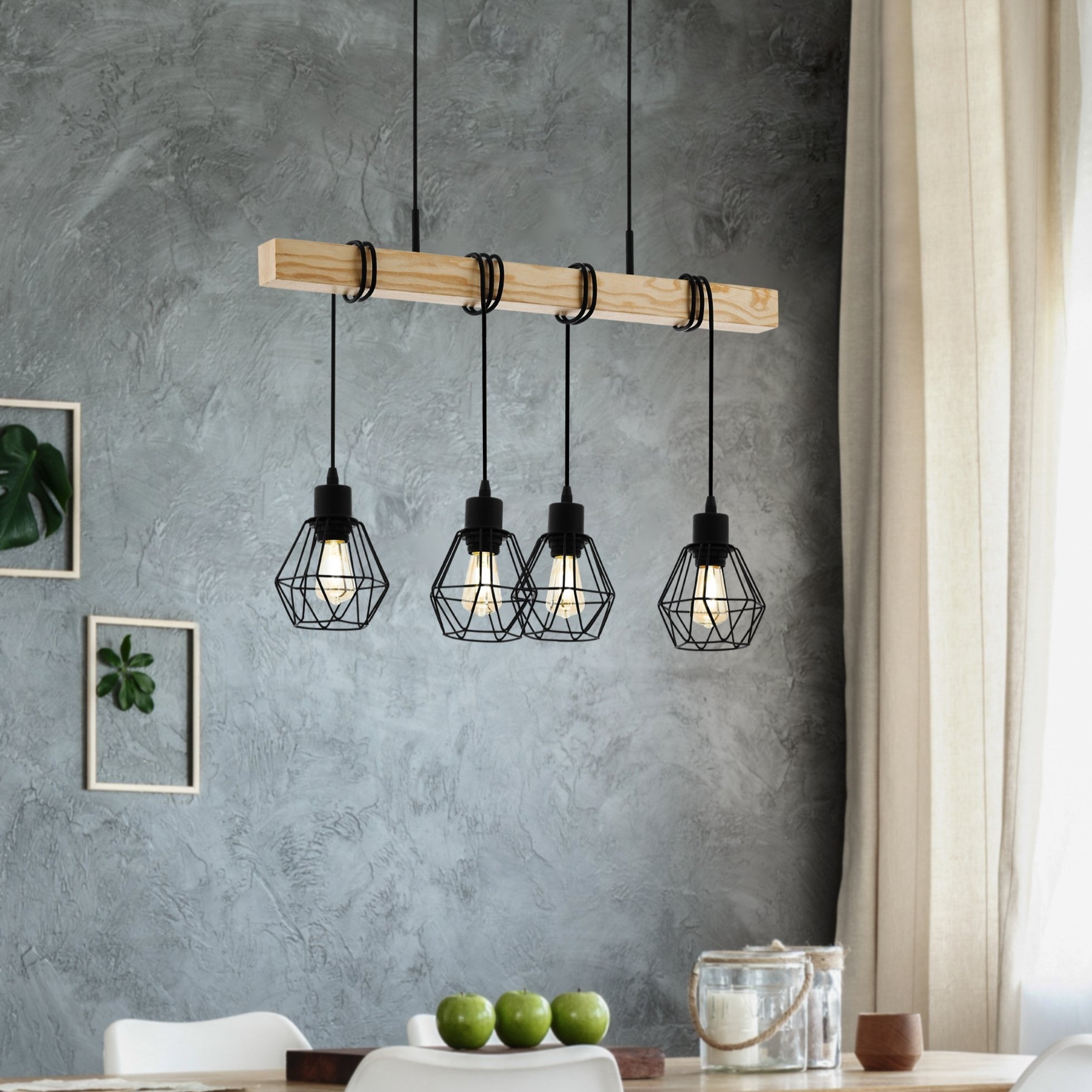 Lustra Suspendata TOWNSHEND Black & Wood Eglo Chandeliers