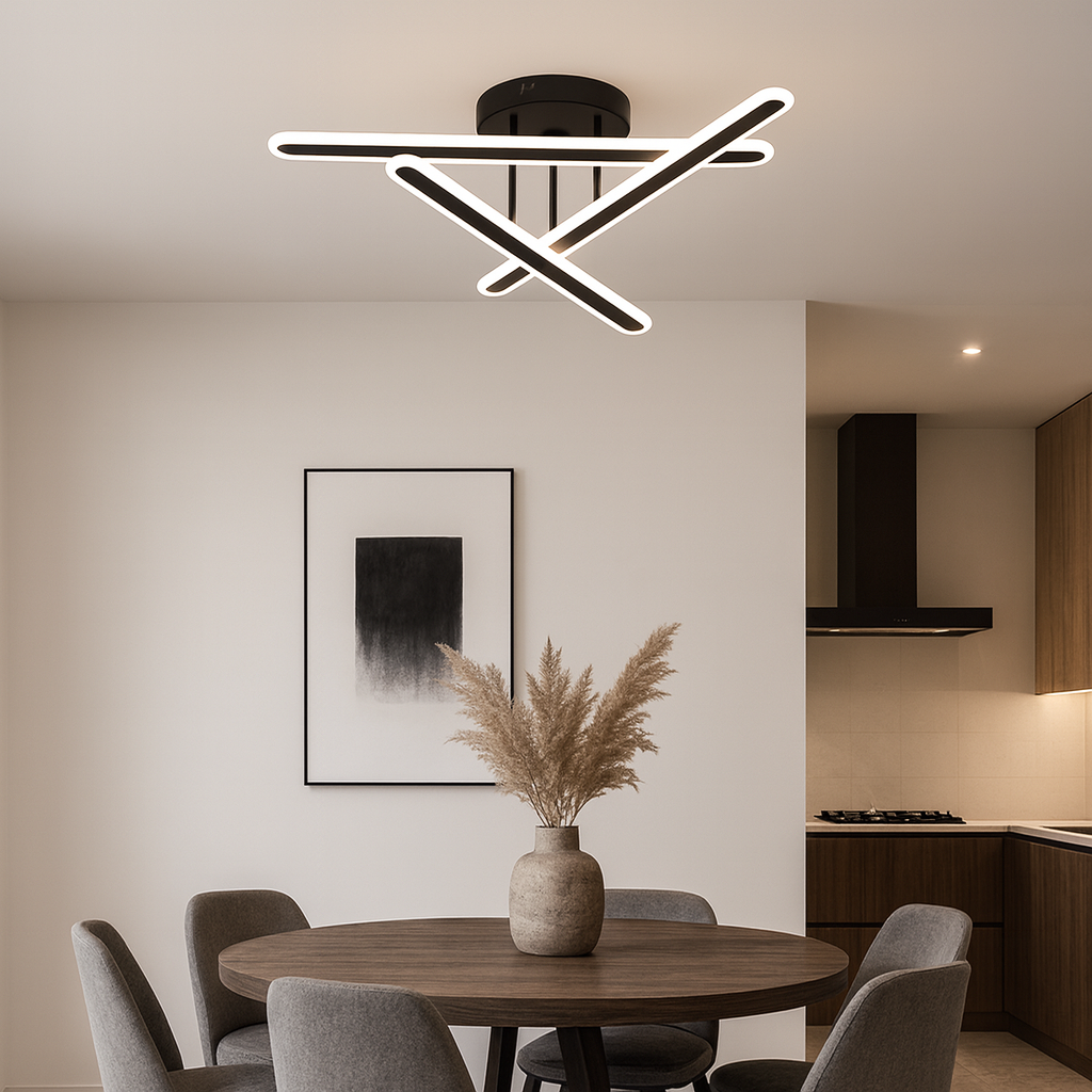 Lustra LED Tenzo Neagra 3 Linii Echivalent 400W Telecomanda NEAGRA / 50CM / MINIMALIST DESIGN Lighting Fixtures