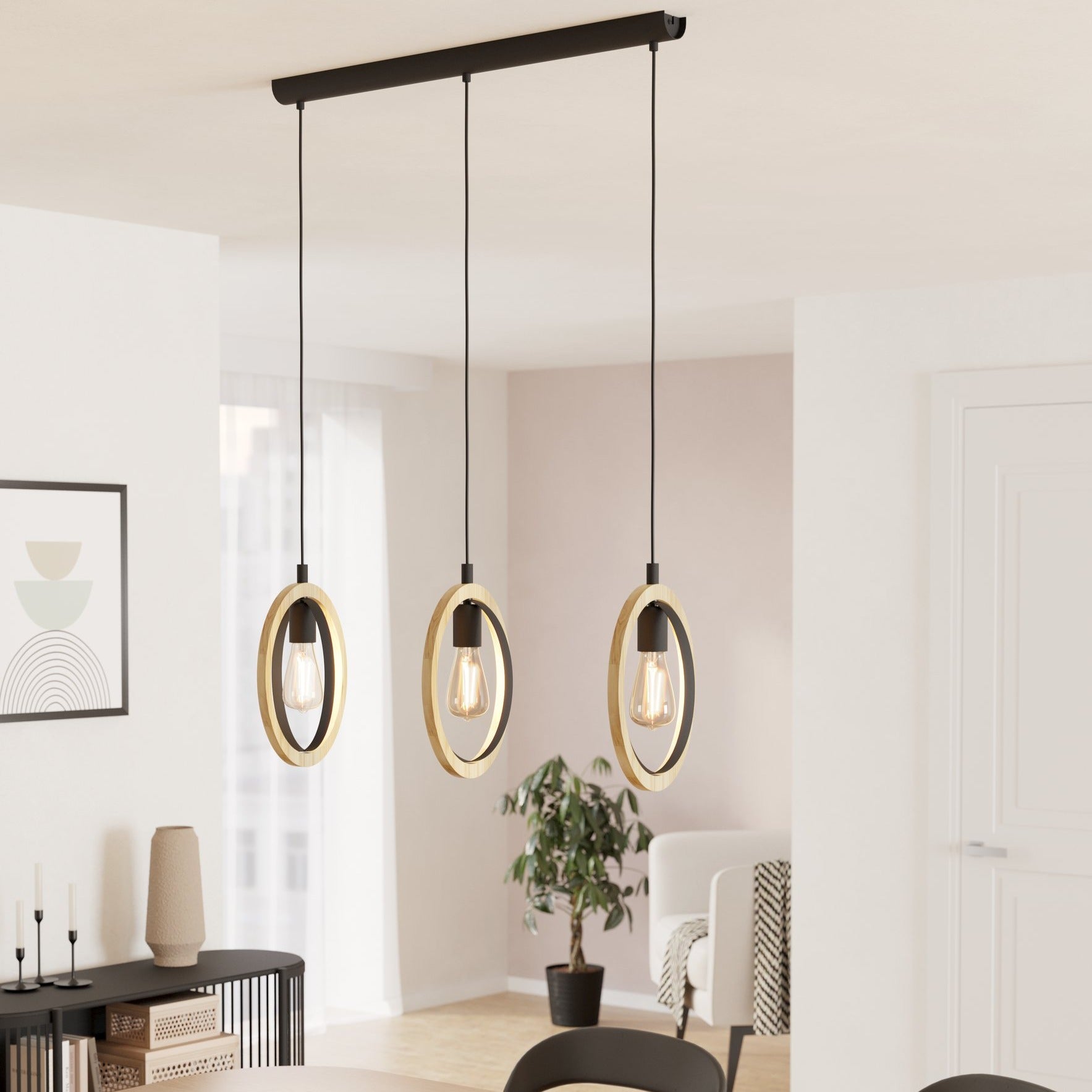Lustra Suspendata BASILDON Nature Black 110CM NEAGRA / VINTAGE SI RETRO DESIGN / 110CM Chandeliers
