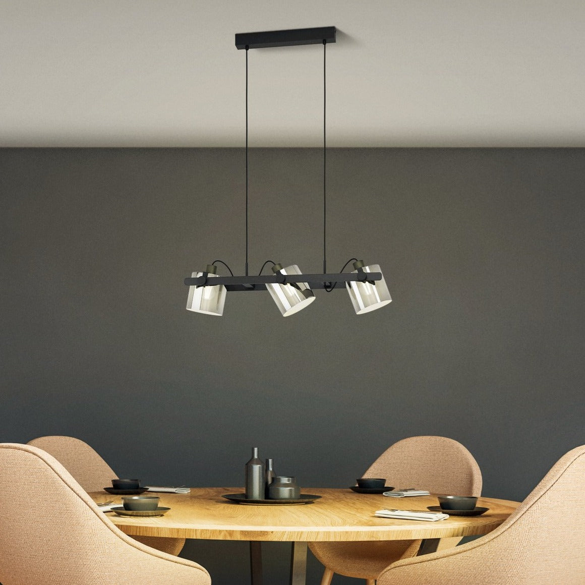 Lustra Suspendata HORNWOOD 3xE27 Black 78CM Chandeliers