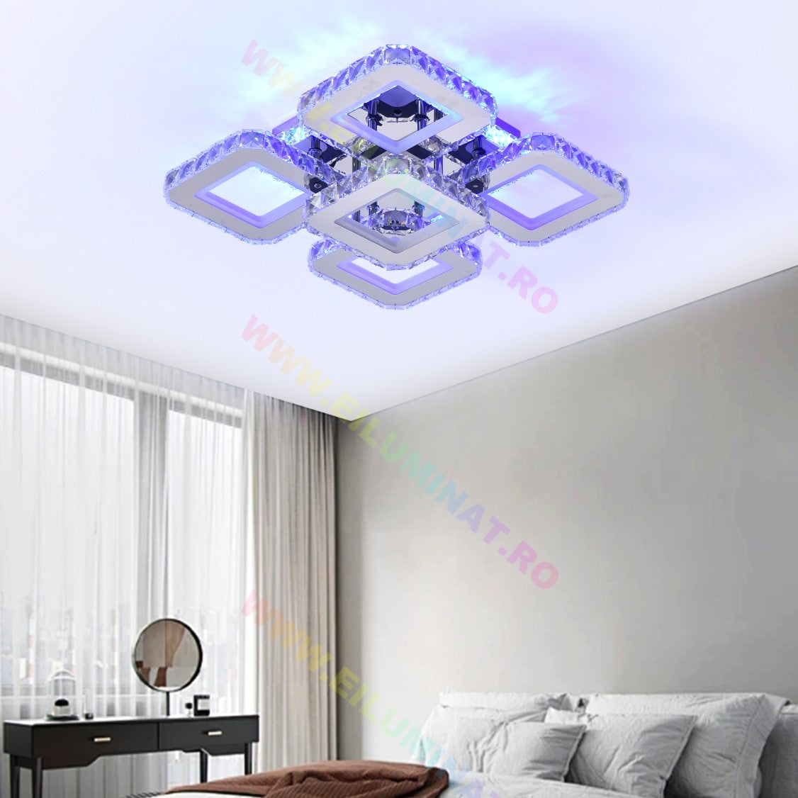 Lustra Led 4 + 1 Square Rgb Cristal Telecomanda Echivalent 600W Lighting Fixtures