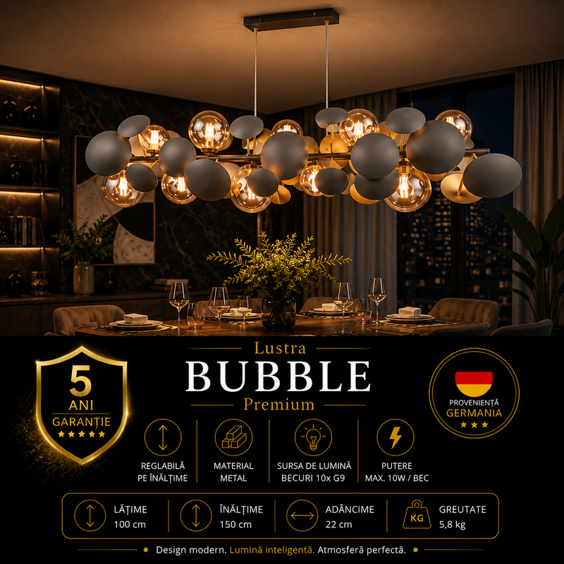 Lustra Suspendata Premium Bubble Gold & Grey 10xG9