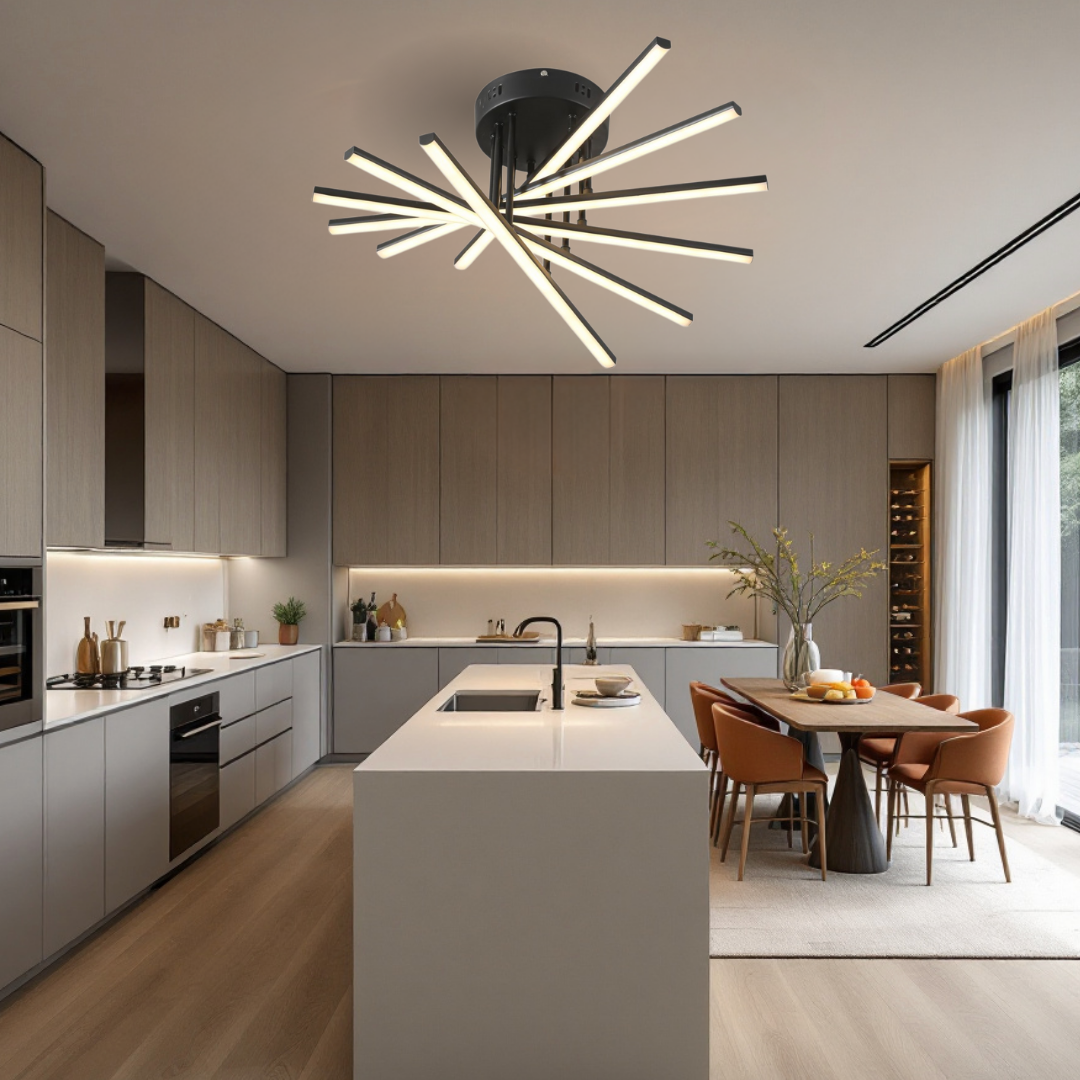 Lustra LED 6 Modern LINES Black Echivalent 400W Telecomanda BK-7020-6C NEAGRA / 58CM / MINIMALIST DESIGN Lighting