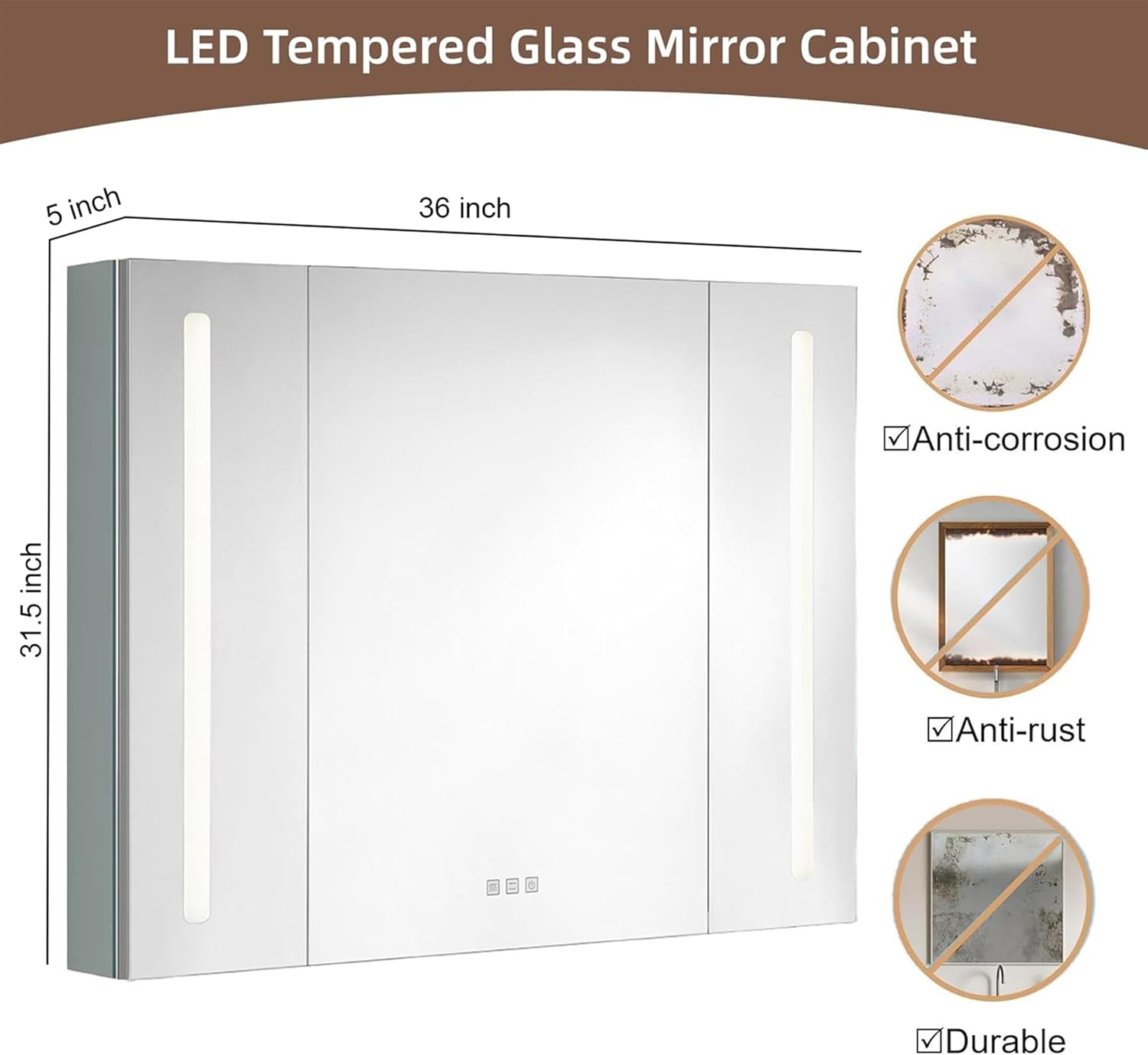 Dulap Baie Cu Oglinda LED Lyte Functii Multiple 80X70CM / GRI LED MIRROR