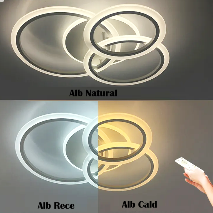 Lustra Led 118W 3 White Rings Echivalent 500W Telecomanda Lighting Fixtures