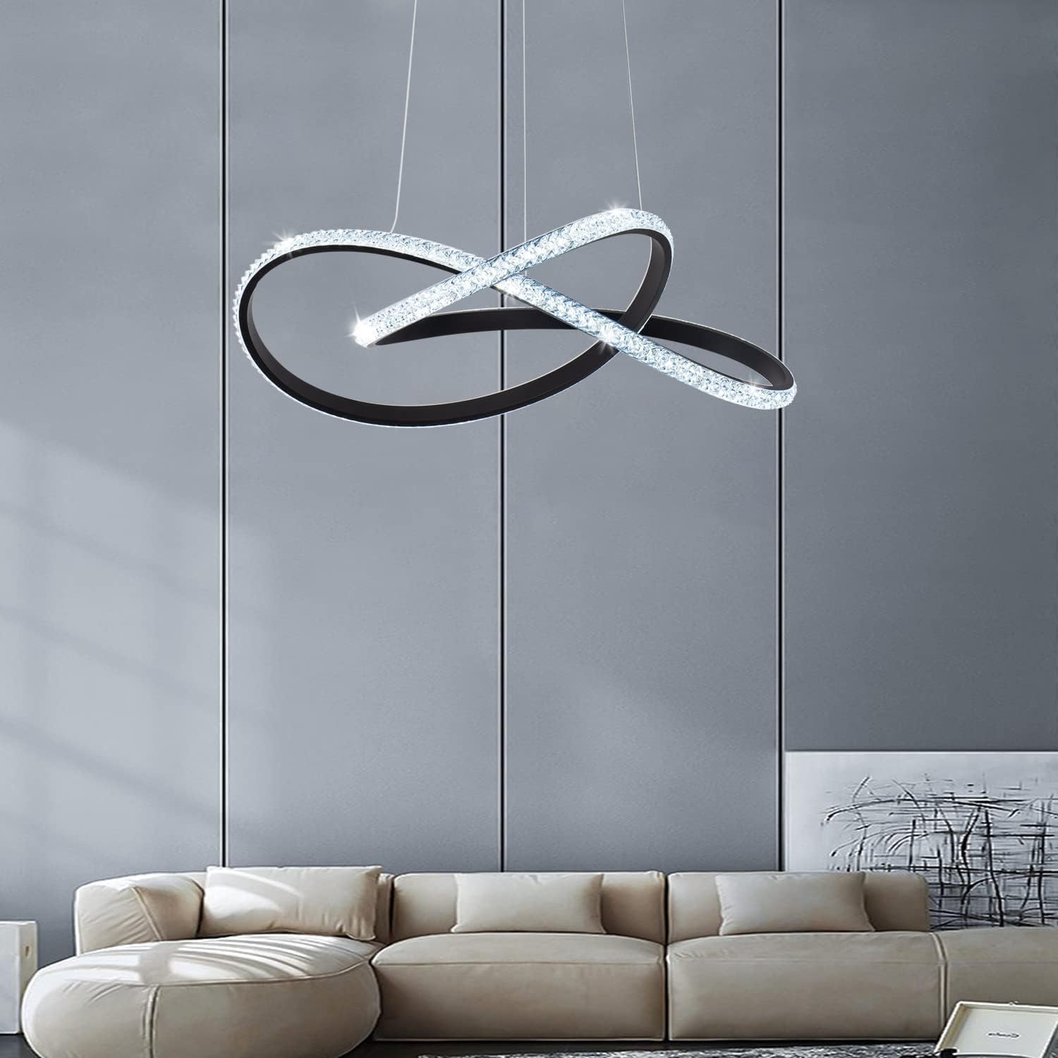 Lustra LED Cristal Infinity Black 2 Segmente Echivalent 400W SUSPENDATE / NEAGRA Chandeliers