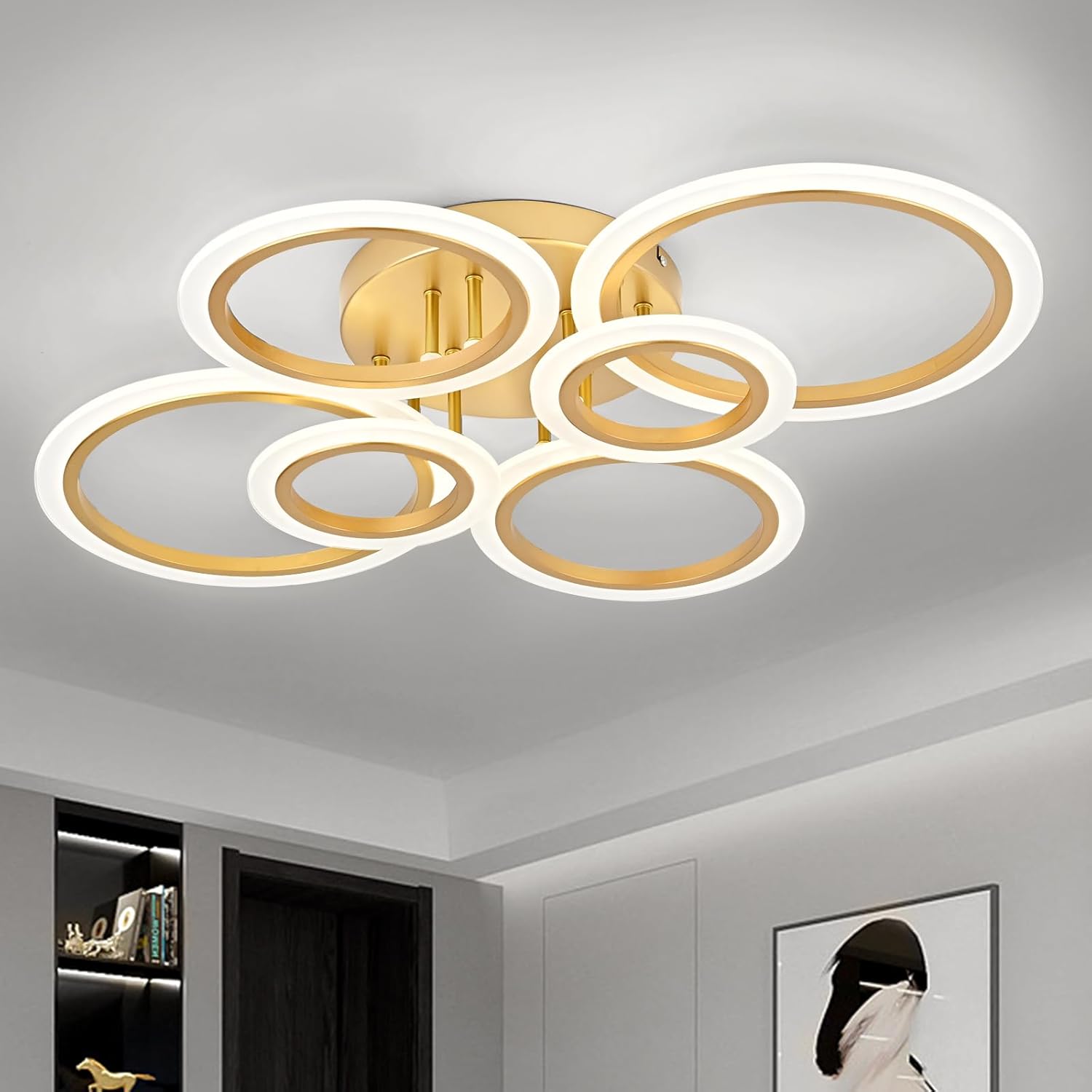 Lustra LED 4 + 2 CIRCLE MAXI GOLD Echivalent 600W Telecomanda AURIE / CIRCLE DESIGN Lighting Fixtures