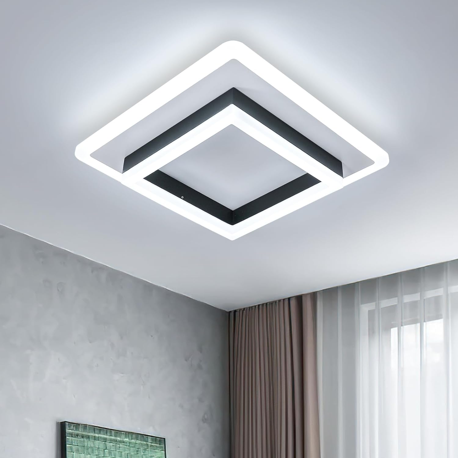 Lustra Led 64W Quadrata Black Echivalent 200W Lighting Fixtures