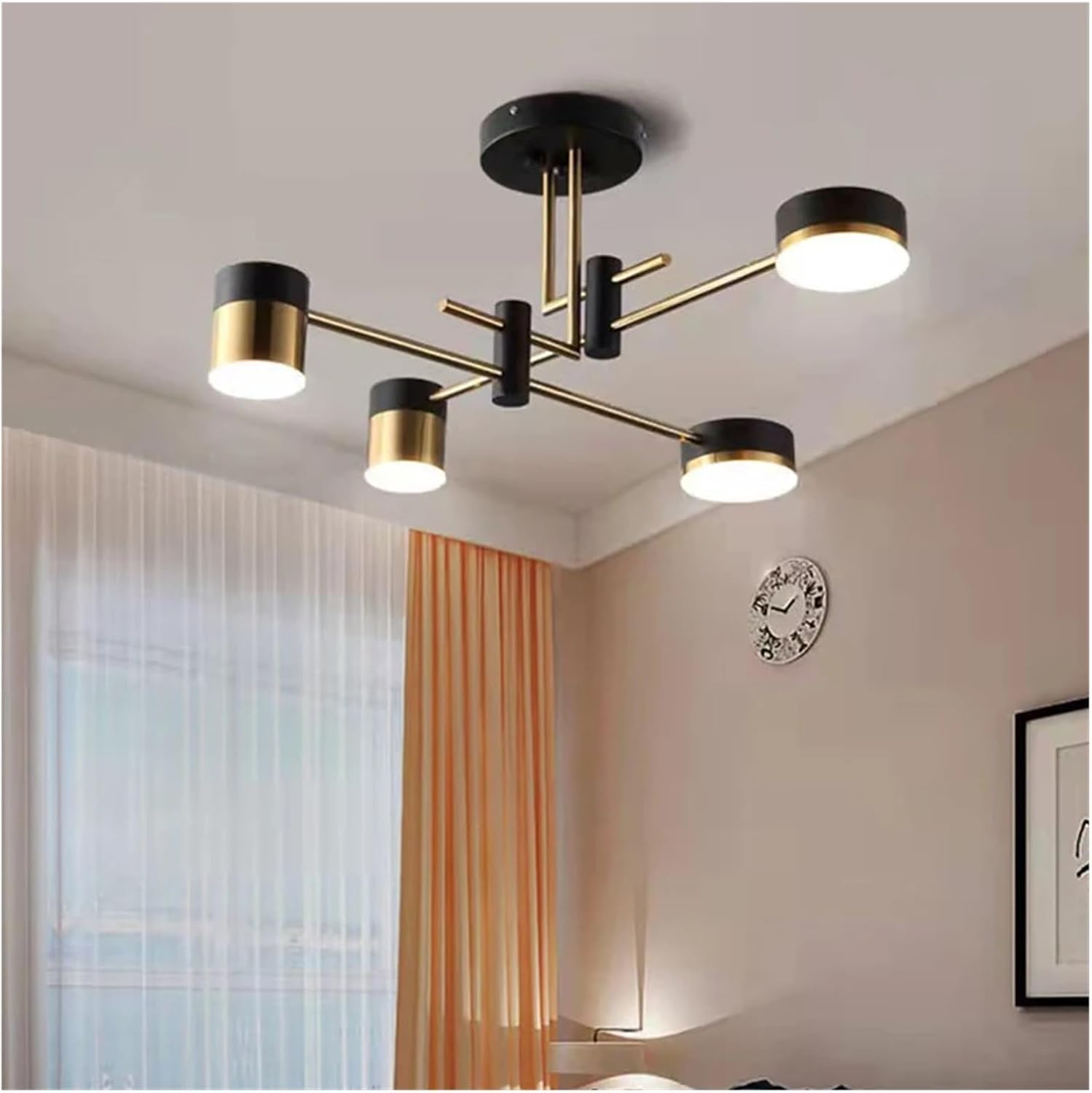 Lustra LED RAVENNA 2 + 2 Echivalent 300W Telecomanda NEGRU + AURIU / MINIMALIST DESIGN / 76CM Lighting Fixtures