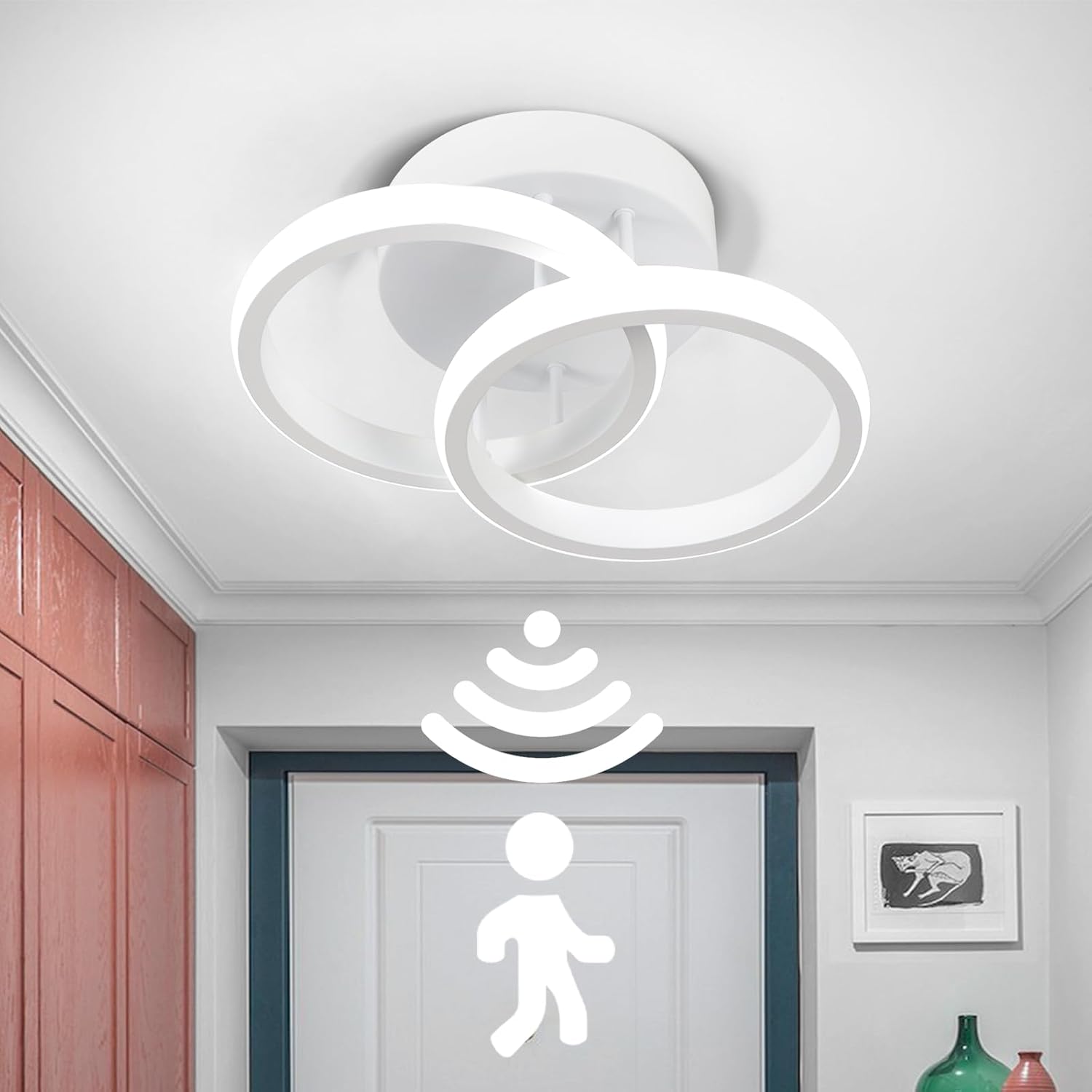 Lustra Led 22W Double Circle Cu Senzor Miscare Echivalent 150W Ceiling Light Fixtures