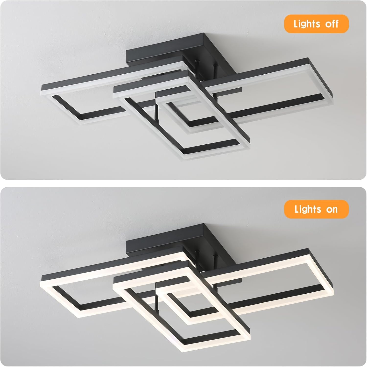 Lustra Led 3 Rectangular Shape Black Echivalent 300W Telecomanda Lighting Fixtures