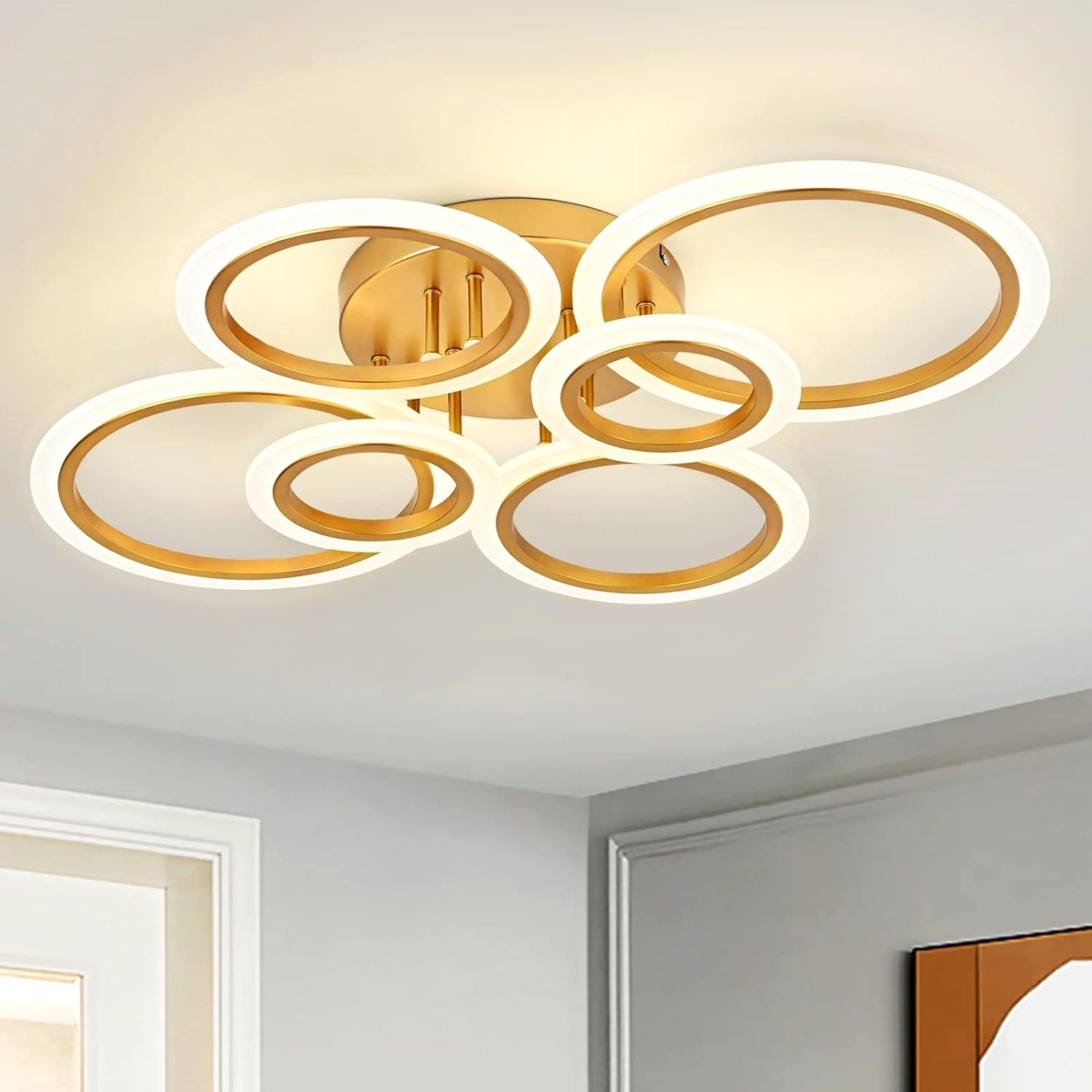 Lustra Led 4 + 2 Circle Maxi Gold Echivalent 600W Telecomanda Lighting Fixtures