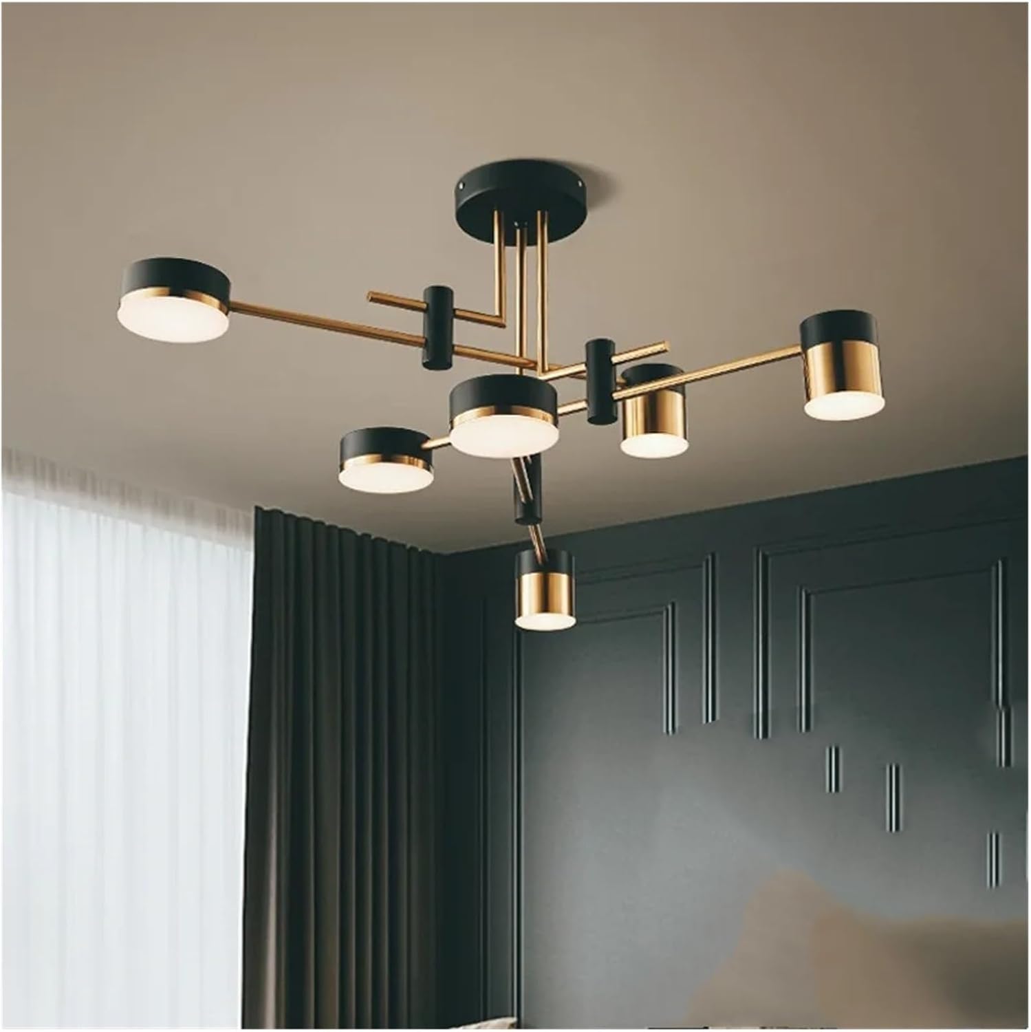 Lustra LED RAVENNA 3 + 3 Echivalent 500W Telecomanda NEGRU + AURIU / MINIMALIST DESIGN / 76CM Lighting Fixtures