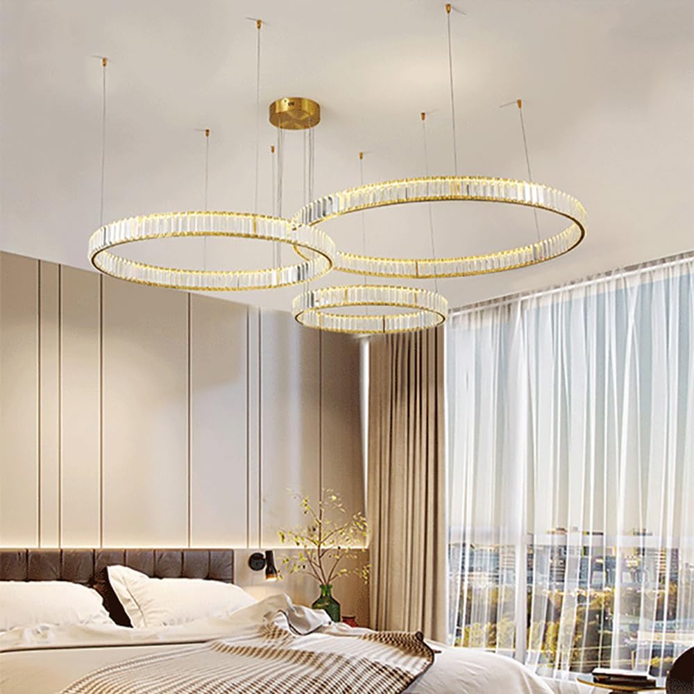 Lustra LED Cristal Gold 3 Segmente Mobile Echivalent 1000W Telecomanda Lighting Fixtures