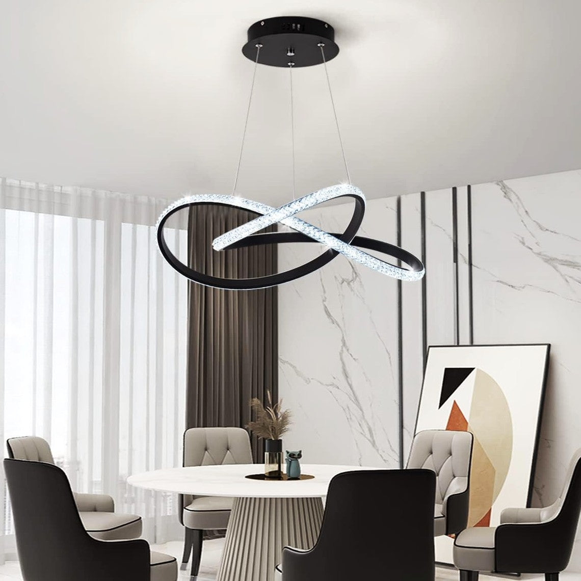 Lustra LED Cristal Infinity Black 2 Segmente Echivalent 400W SUSPENDATE / NEAGRA Chandeliers