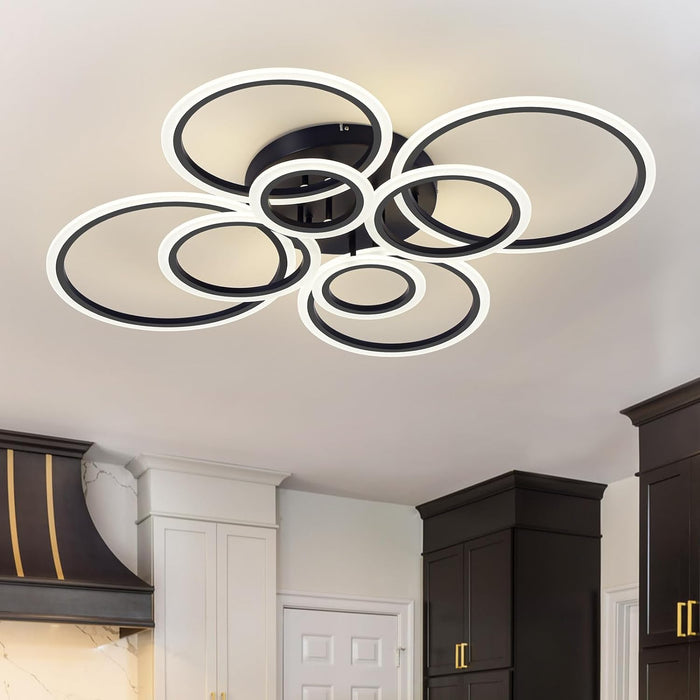 Lustra LED Circle 4+4 Gigant Black Echivalent 1000W Telecomanda