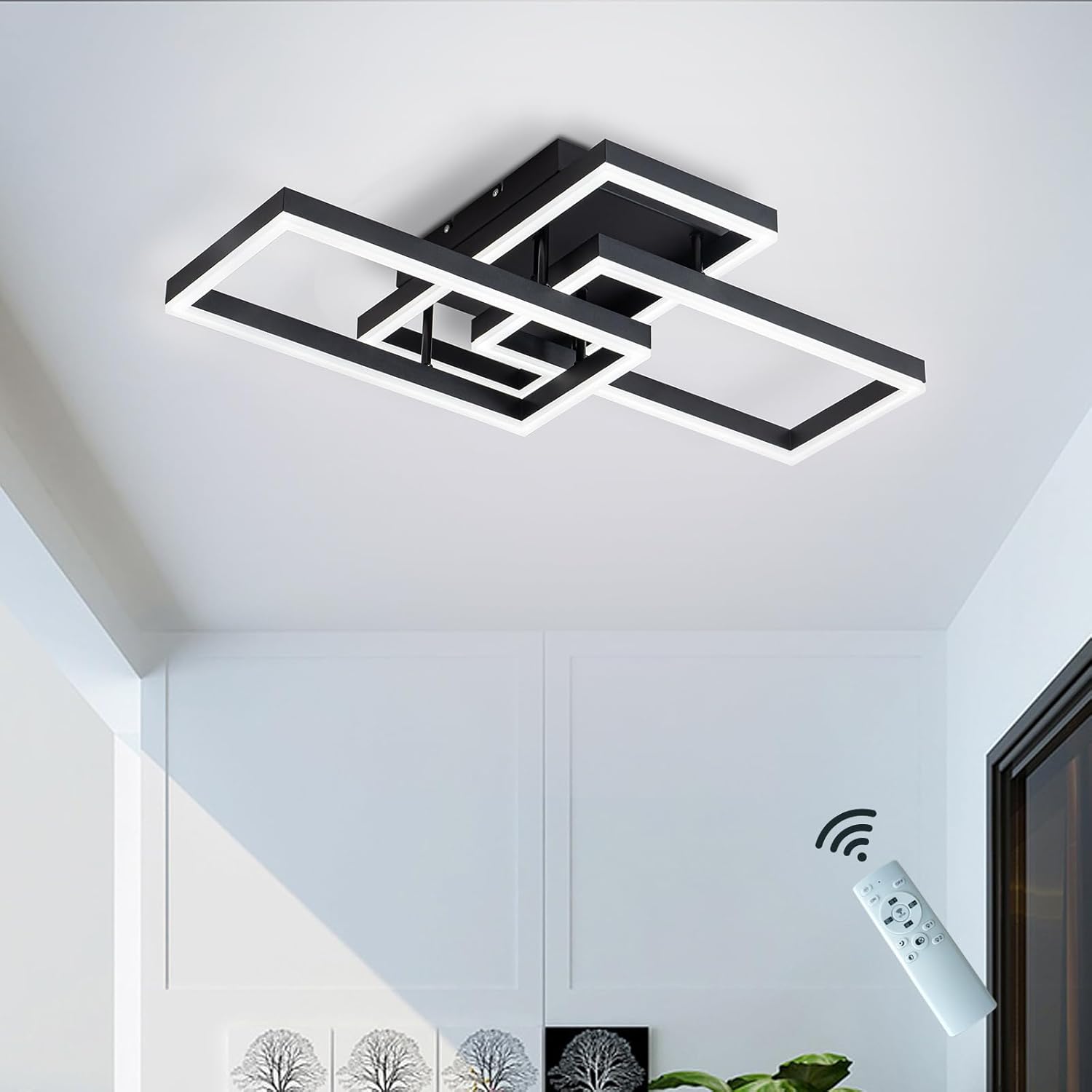 Lustra Led 3 Rectangular Shape Black Echivalent 300W Telecomanda Lighting Fixtures
