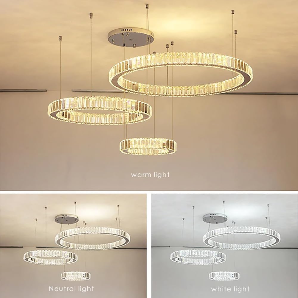 Lustra LED Cristal Gold 3 Segmente Mobile Echivalent 1000W Telecomanda Lighting Fixtures