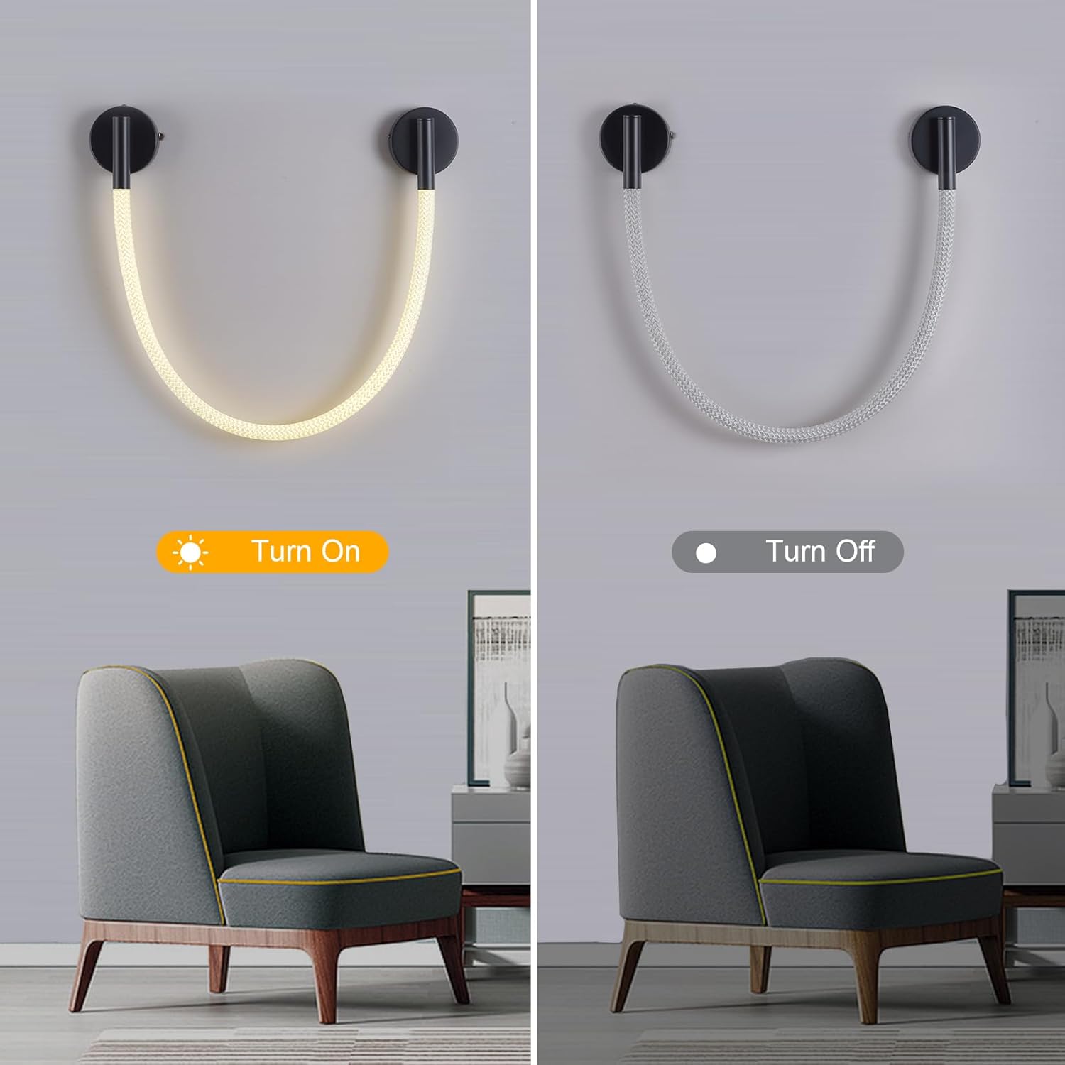 Aplica LED Nordic Style Light Rope Tube G4011 Black NEAGRA / APLICA PERETE / MINIMALIST DESIGN Wall Light Fixtures