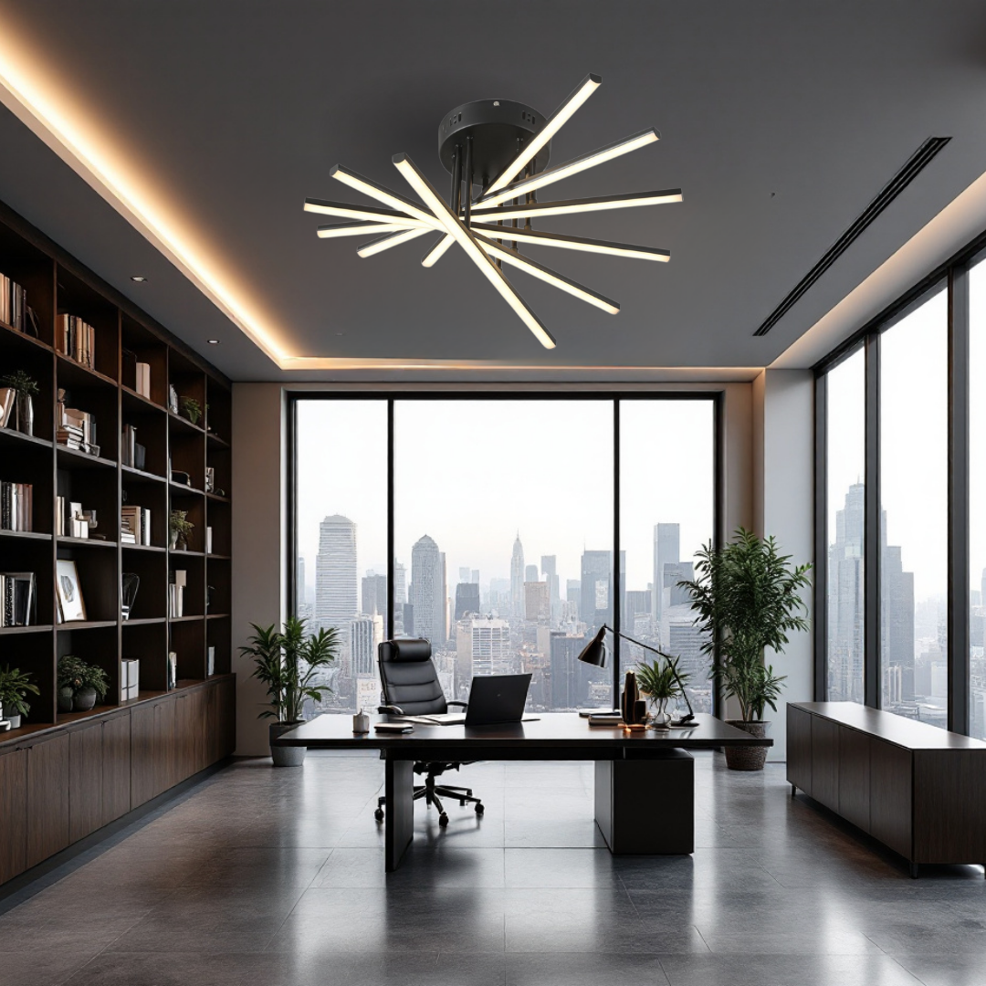 Lustra LED 6 Modern LINES Black Echivalent 400W Telecomanda BK-7020-6C NEAGRA / 58CM / MINIMALIST DESIGN Lighting