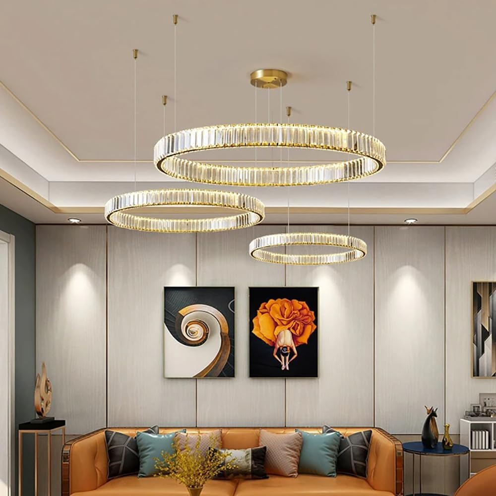 Lustra LED Cristal Gold 3 Segmente Mobile Echivalent 1000W Telecomanda Lighting Fixtures