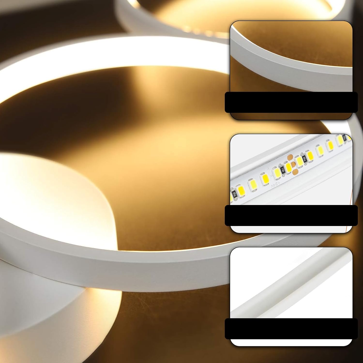 Lustra LED Modern White 4 Rings Echivalent 600W Telecomanda ALBA / 88CM / CIRCLE DESIGN Lighting Fixtures