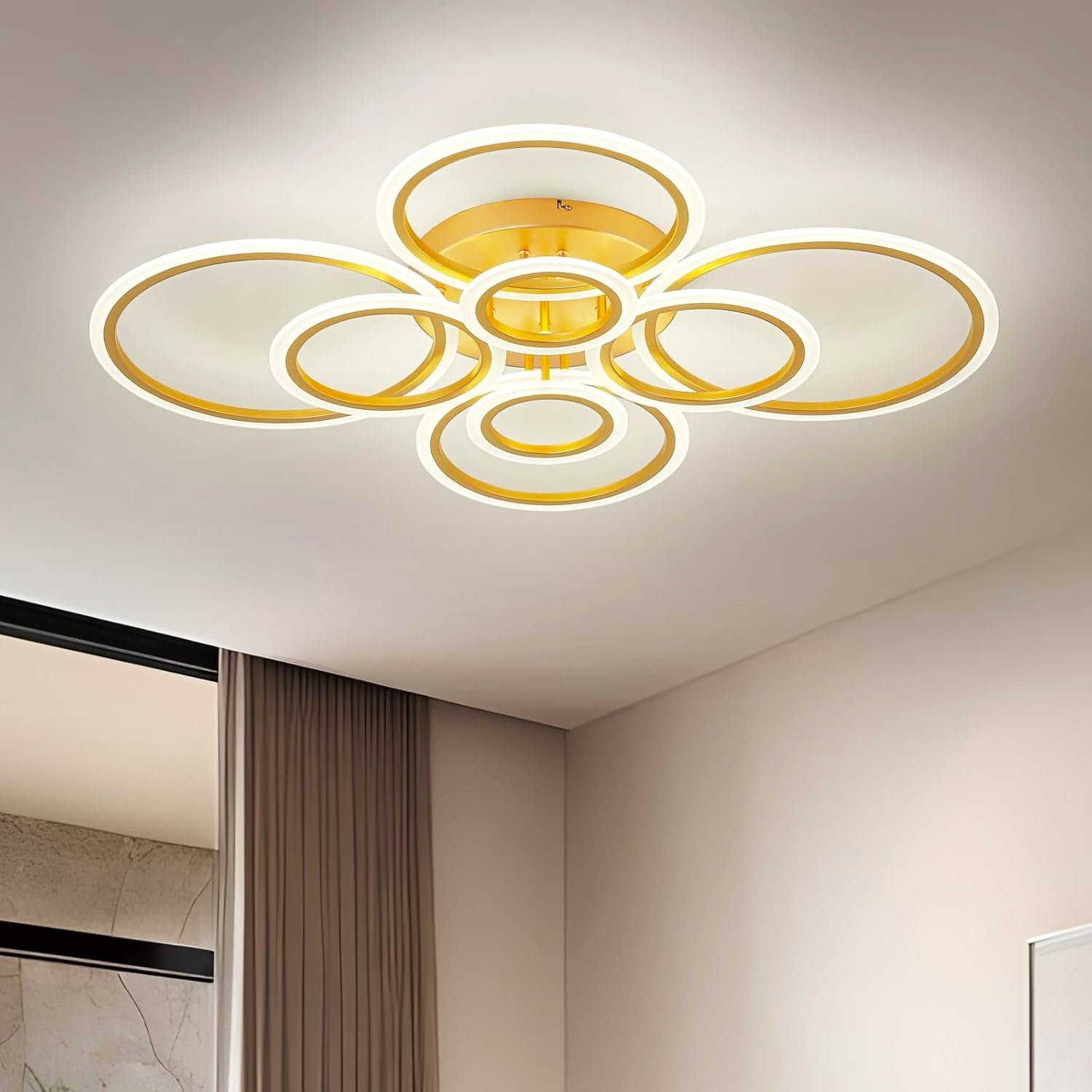Lustra LED Circle 4 + 4 Gigant Gold Echivalent 1000W Telecomanda NEAGRA / 100CM / CIRCLE DESIGN Lighting Fixtures