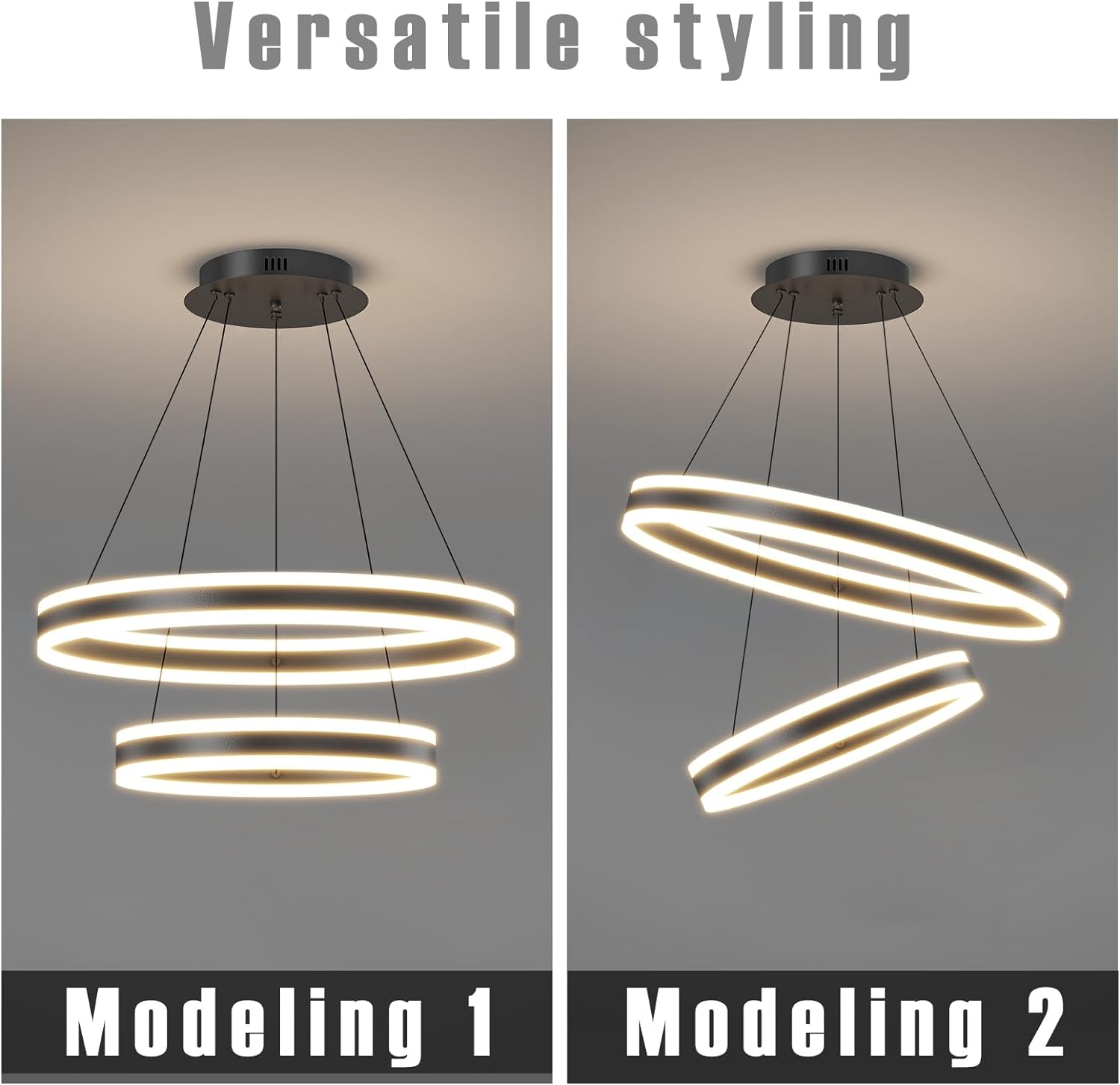 Lustra Led 204W King Black 2 Segmente Telecomanda Lighting Fixtures