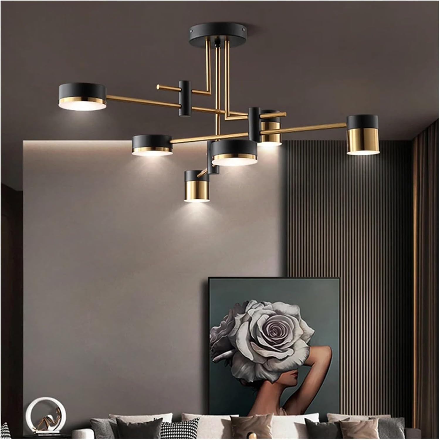 Lustra LED RAVENNA 3 + 3 Echivalent 500W Telecomanda NEGRU + AURIU / MINIMALIST DESIGN / 76CM Lighting Fixtures