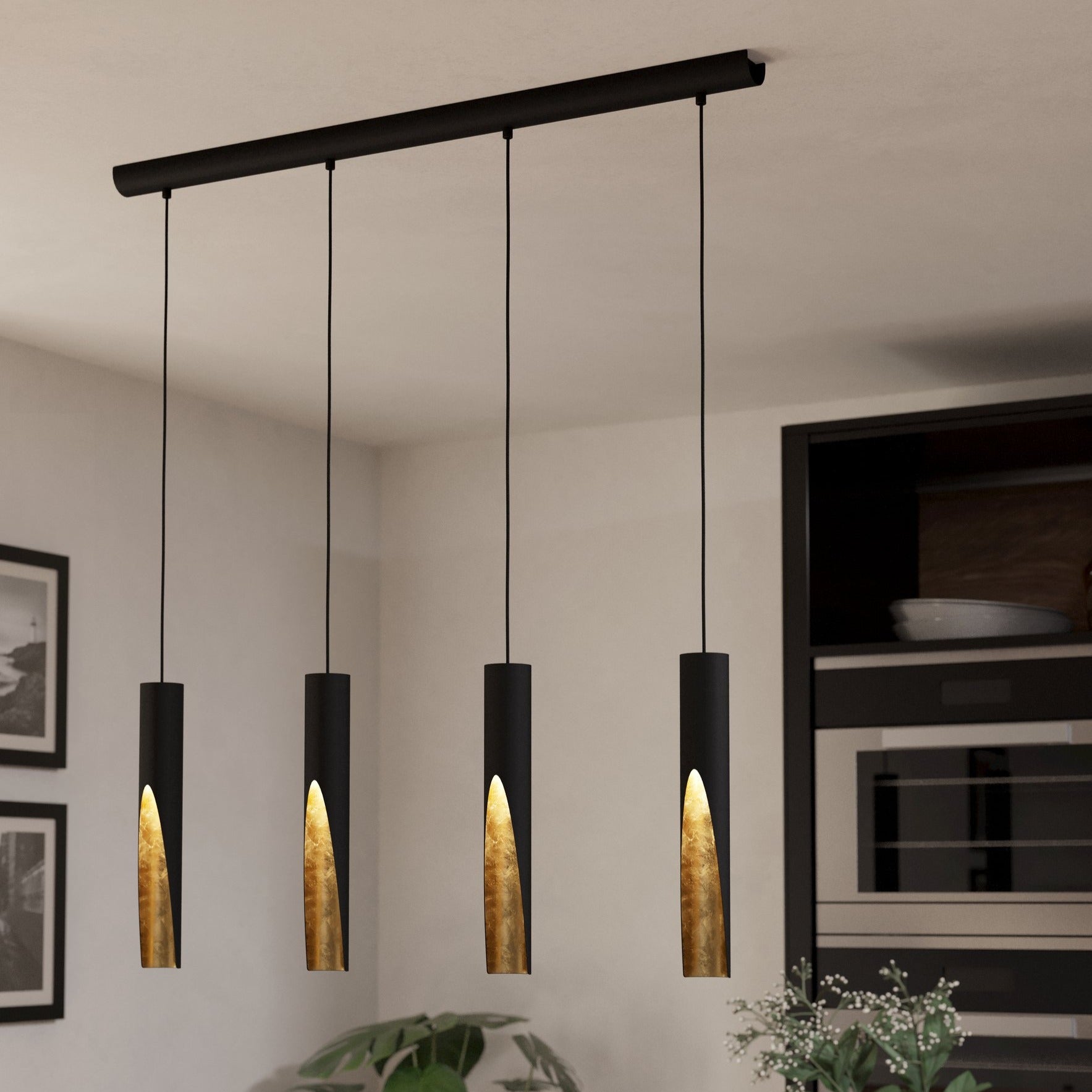 Lustra Suspendată BARBOTTO Black & Gold 110CM NEGRU + AURIU / SUSPENDATE / 110CM Chandeliers