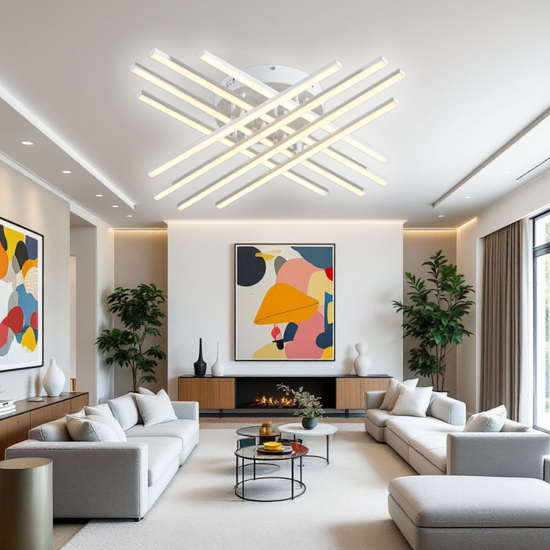 Lustra LED 144W X cu 8 Linii Albe Echivalent 1000W cu Telecomanda ALBA / 72CM / MINIMALIST DESIGN Lighting Fixtures