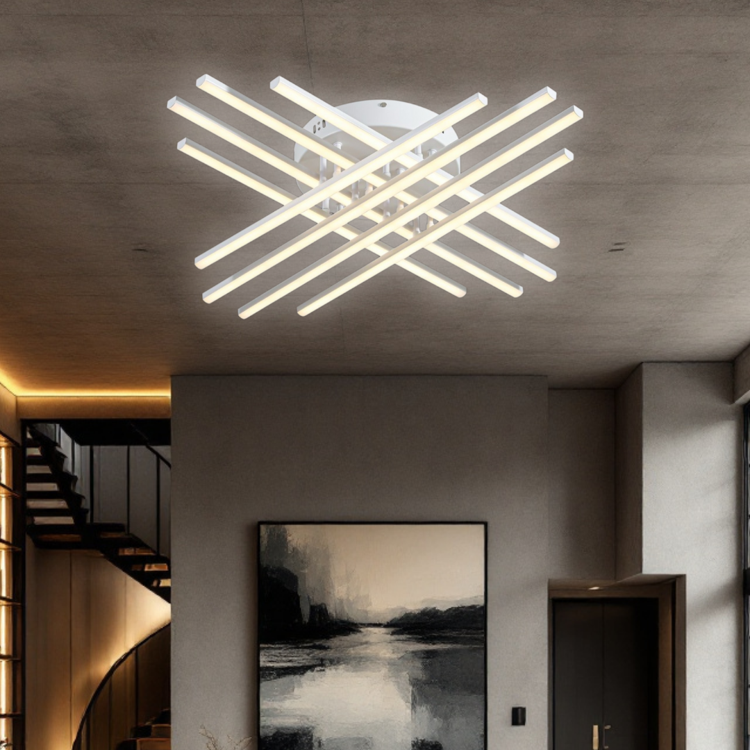 Lustra LED 8 Modern LINES White Echivalent 400W Telecomanda WT-7021-8C ALBA / 72CM / MINIMALIST DESIGN Lighting Fixtures