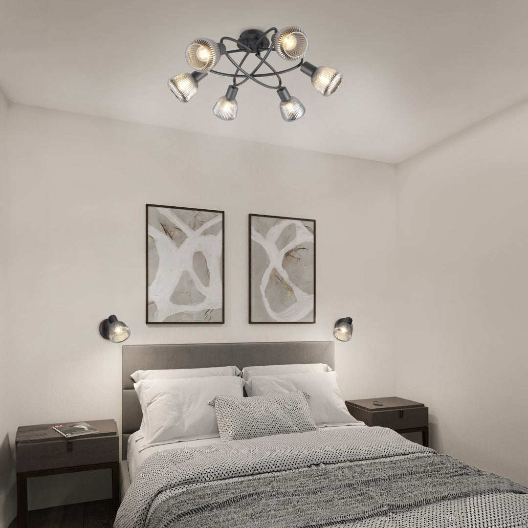 Lustra TARIFA Abajur Negru Mat 6xE14 NEAGRA / ABAJUR Chandeliers