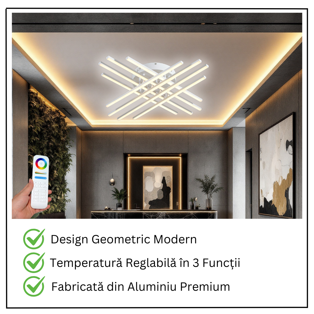 Lustra LED 8 Modern LINES White Echivalent 400W Telecomanda WT-7021-8C ALBA / 72CM / MINIMALIST DESIGN Lighting Fixtures
