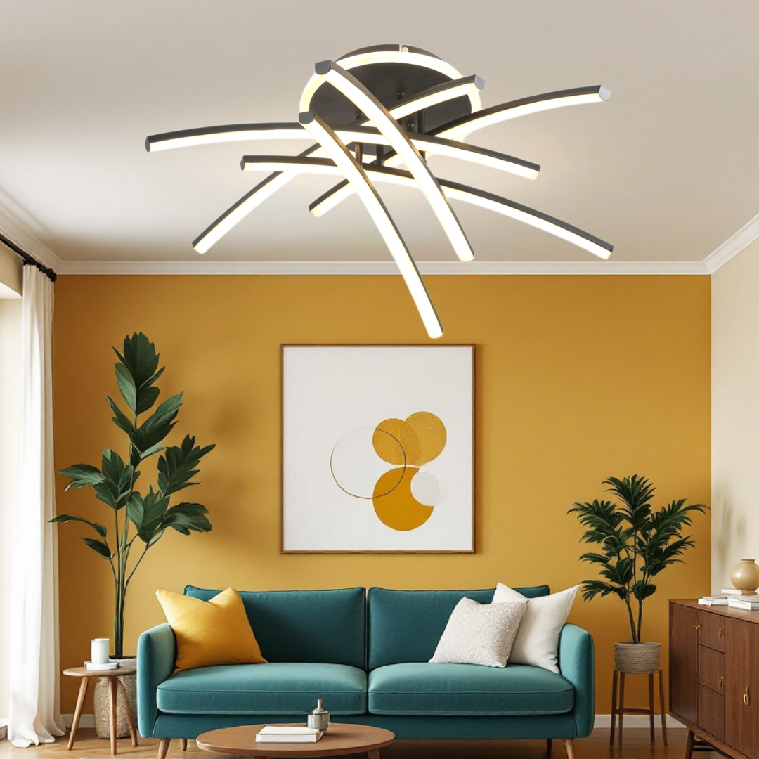 Lustra LED 4 Modern LINES Black Echivalent 400W Telecomanda 7023-6C NEAGRA / 69CM / MINIMALIST DESIGN Lighting Fixtures