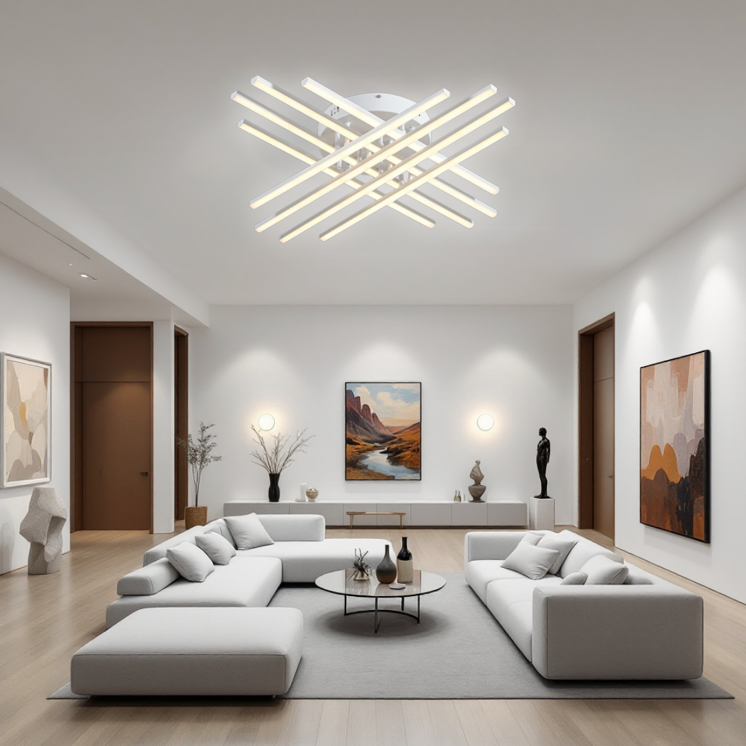 Lustra LED 8 Modern LINES White Echivalent 400W Telecomanda WT-7021-8C ALBA / 72CM / MINIMALIST DESIGN Lighting Fixtures
