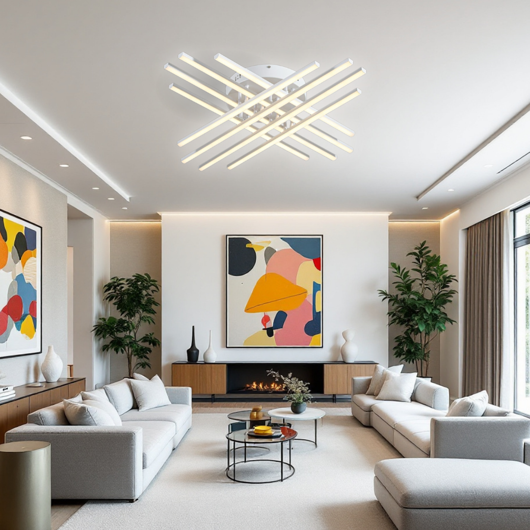 Lustra LED 8 Modern LINES White Echivalent 400W Telecomanda WT-7021-8C ALBA / 72CM / MINIMALIST DESIGN Lighting Fixtures