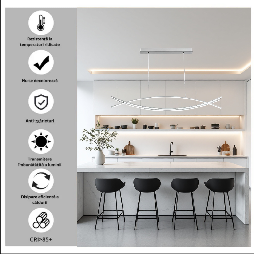 Lustra LED 80W OFFICE Suspendata WHITE cu Telecomanda WHITE / 120CM / SUSPENDATE Lighting Fixtures