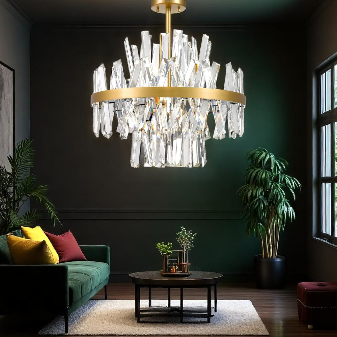 Lustra 8XG9 Gold Kanso ALB + AURIU / CRISTAL / 50CM Chandeliers Crystal